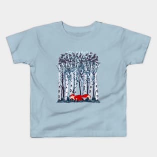 The Birches, fox and watercolor style Kids T-Shirt